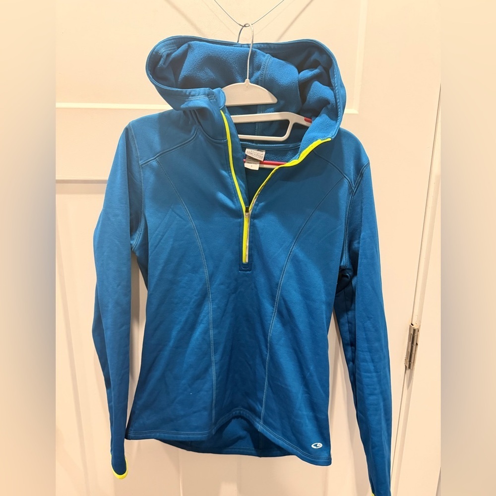 Champion Semi Fitted Women’s Half Zip Hoodie Small Blue Fleece Lined
